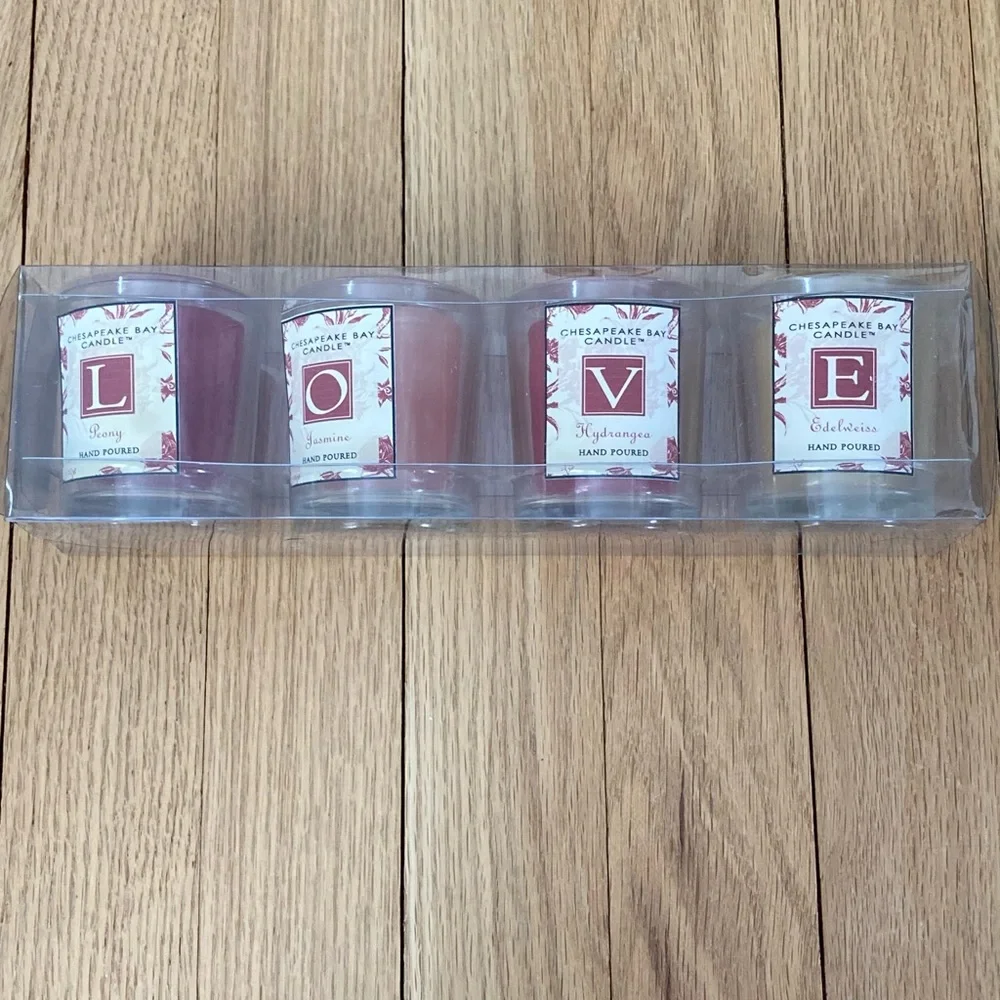 Scented Sealed LOVE Candles Boxed set: 4 candles in glass holders.